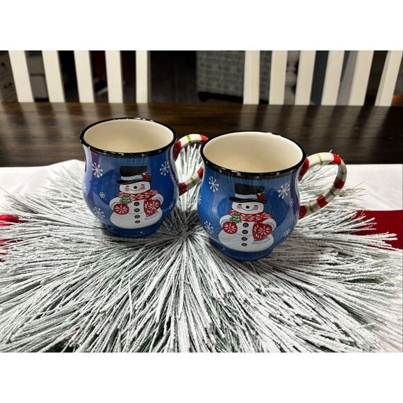 Temptations Snowman Mug Winter Whimsey 16 Oz Blue Snowflakes By Tara - Picture 1 of 10